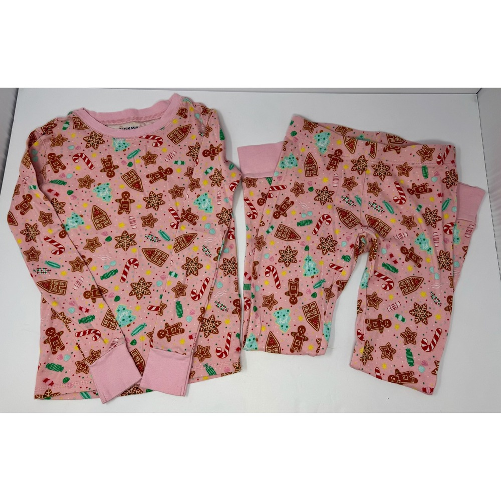 Old Navy Kids Pink Gingerbread Christmas Pajama Set Unisex Medium 8 Cotton